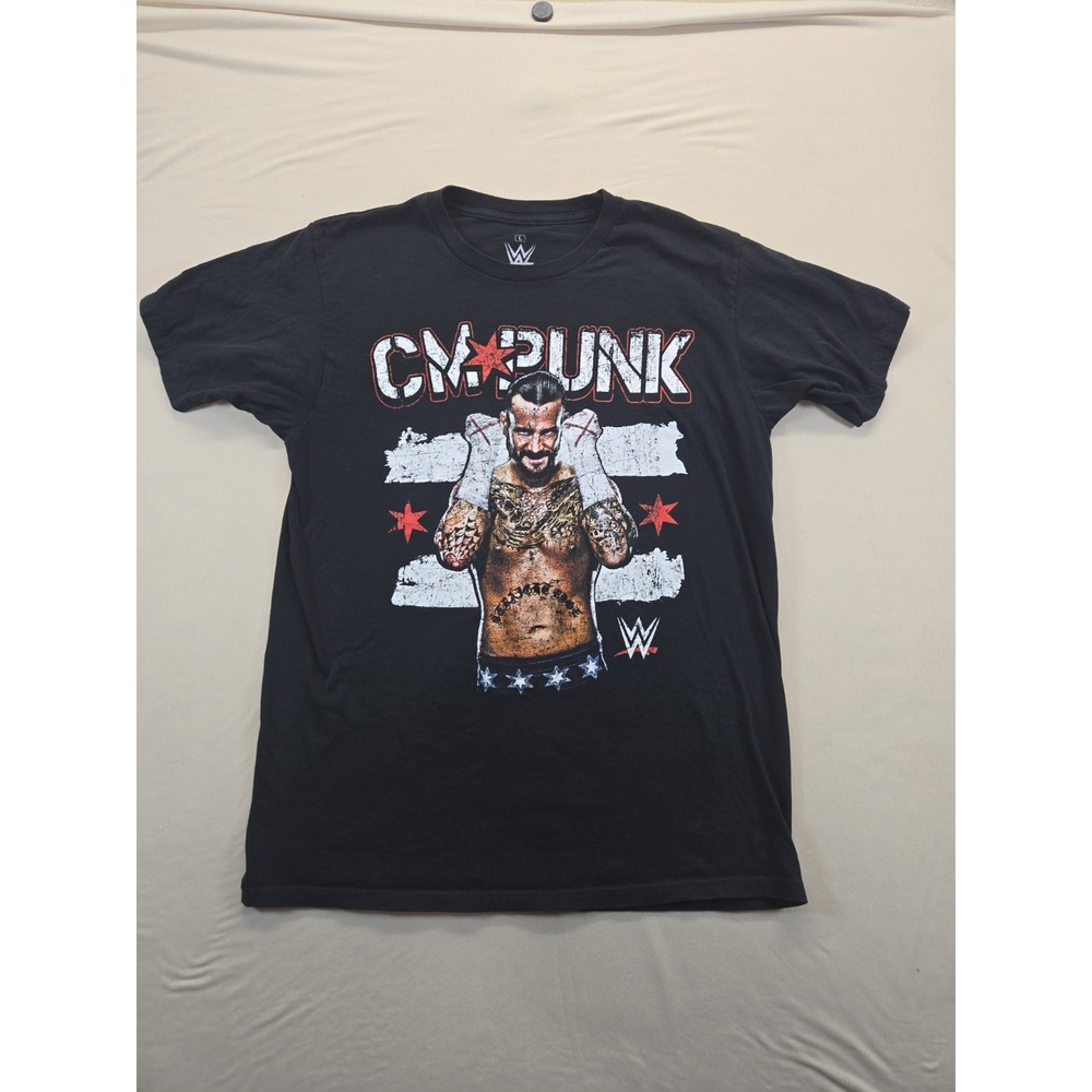 WWE CM Punk Authentic Wear Men's Graphic T-Shirt Black Charcoal Size Large L